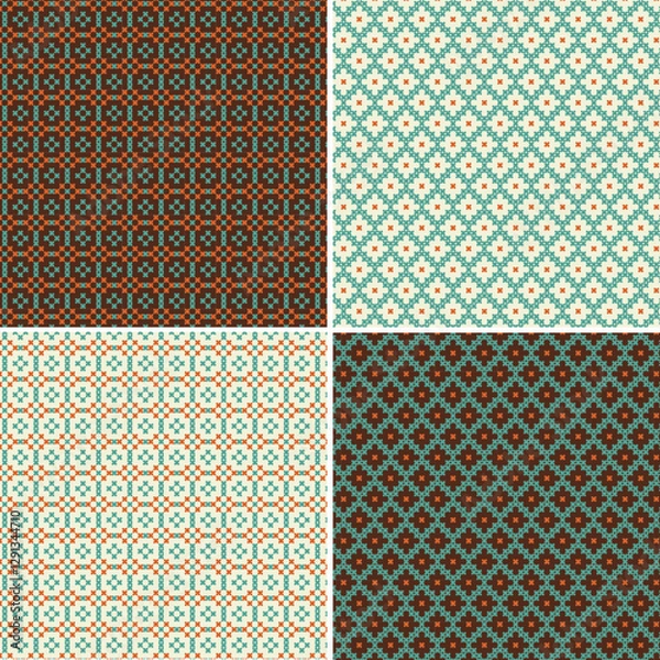 Obraz cross stitch seamless patterns blue orange brown