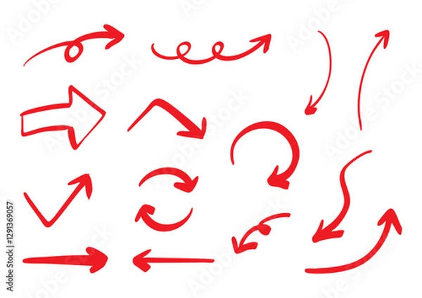 Obraz ベクターの筆ペンの手書きの矢印セット 赤