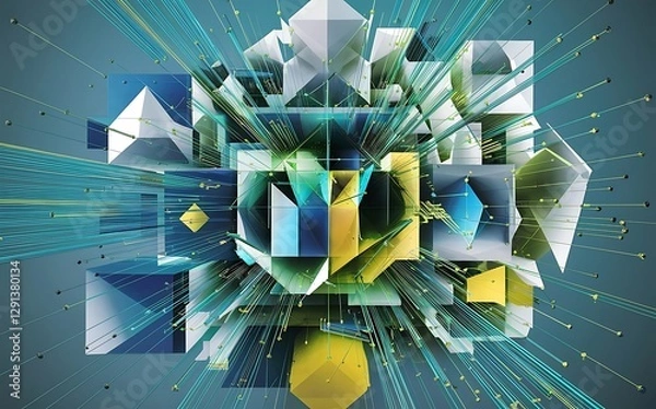 Fototapeta Matrix of countless blocks abstract polygonal space triangles with connecting dots and lines innovation concept for your design