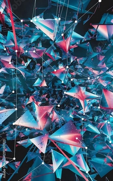 Fototapeta Matrix of countless blocks abstract polygonal space triangles with connecting dots and lines innovation concept for your design