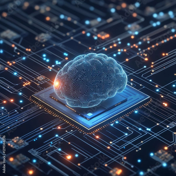 Fototapeta Cybernetic Brain on a Microchip