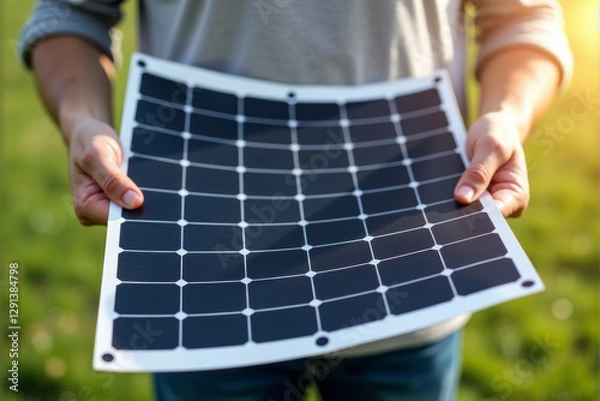 Obraz A person holding a flexible, next-generation solar panel sheet