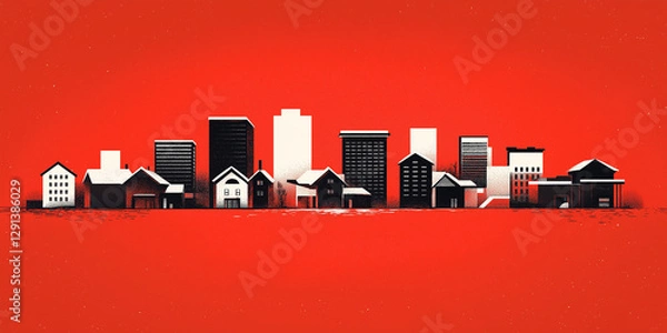 Fototapeta Cityscape with Red Background