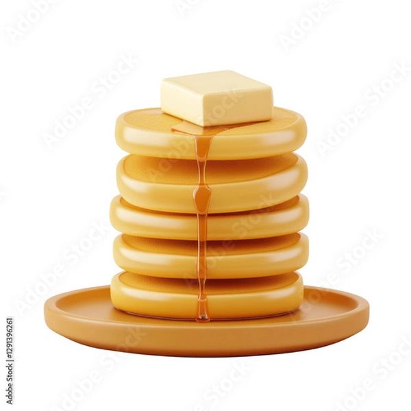 Fototapeta Stack of pancakes with melting butter and syrup on a plate  cut out - stock png.