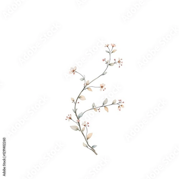 Obraz Delicate Cherry Blossom Branch with Watercolor Style Illustration on Clean White Background Artwork