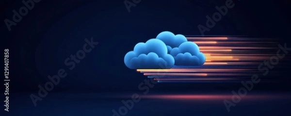 Fototapeta A stylized blue cloud is depicted with motion lines, suggesting speed and dynamic movement against a dark background.