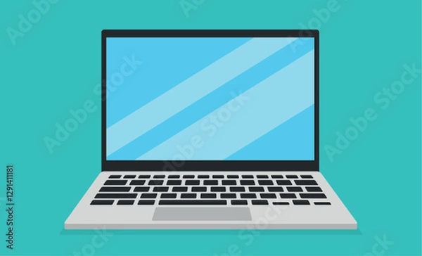 Fototapeta Flat design illustration of laptop. Open notebook graphic. Modern wireless technology.