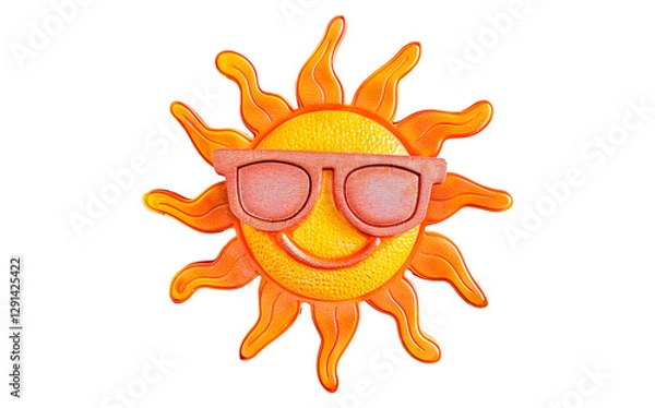 Fototapeta Image of a decorative sun with wavy rays in orange and yellow tones, on a transparent background. Vibrant and colorful design, ideal for creative and graphic design projects.
