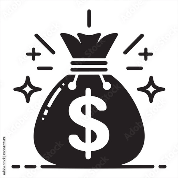 Obraz Money bag or stash of money flat icon silhouette vector