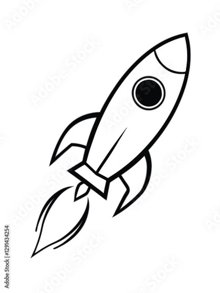 Fototapeta A simple black line drawing of a rocket taking off.