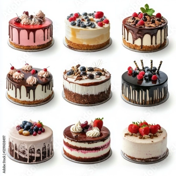 Fototapeta set of different cakes isolated on white background 