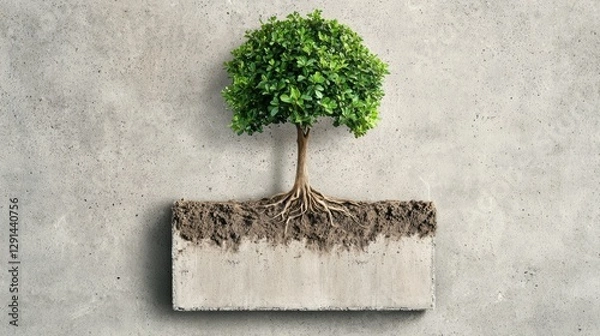 Obraz A small tree growing from a concrete slab.