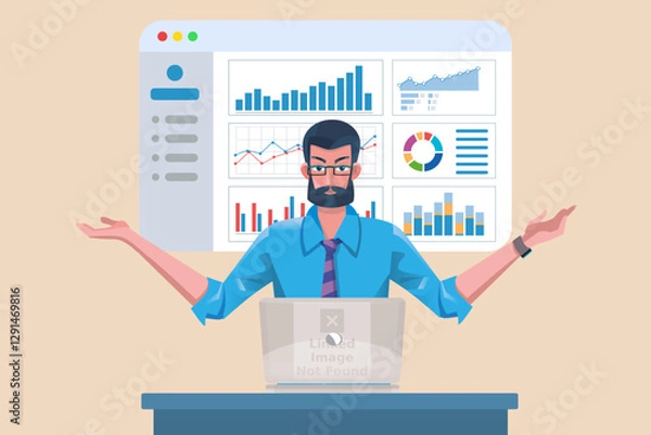 Fototapeta  Data specialist IT analysing data using laptop