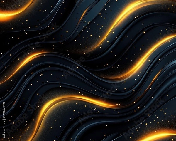 Fototapeta Abstract shimmering waves of gold and black create a mesmerizing visual background for various design projects.