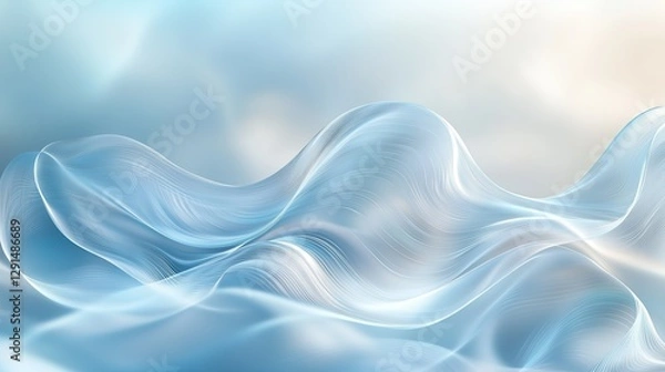 Fototapeta Gentle flowing waves of soft, translucent blue material conveying calm and serenity, perfect for soothing backgrounds.