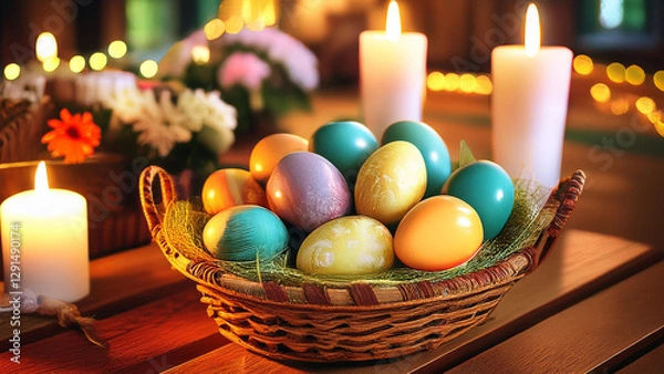 Obraz easter eggs and candles