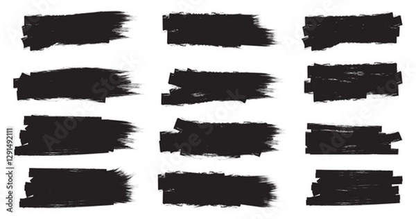 Fototapeta Black brush strokes vector illustration, abstract grunge texture on black hand drawn stripes, smears ,Chinese or Japanese calligraphy brushstrokes set.