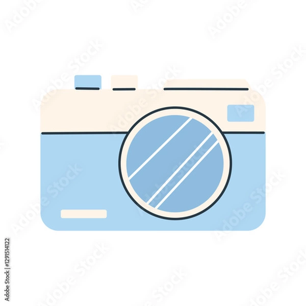 Fototapeta Blue photo camera in flat style isolated on white background. Summer vector clipart.
