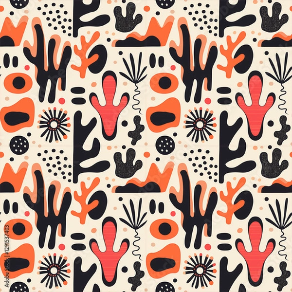 Fototapeta Stylish seamless pattern with abstract shapes and bold colors on a light background