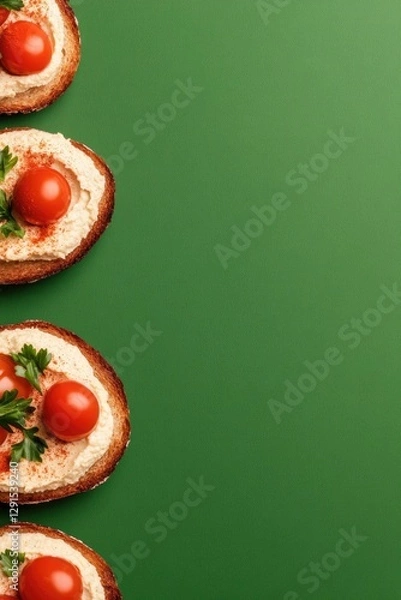 Obraz Freshly prepared open sandwiches with cherry tomatoes and herbs