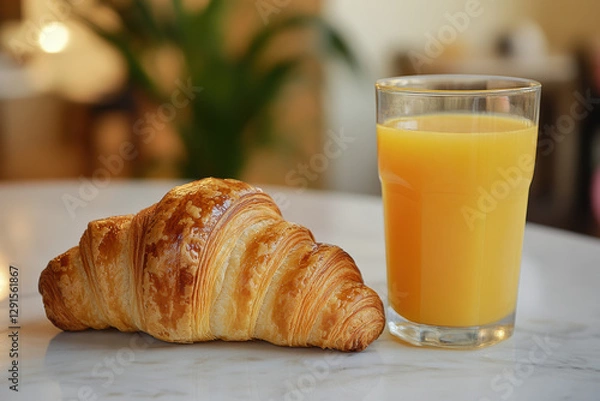 Obraz crispy croissant and orange juice in a modern kitchen