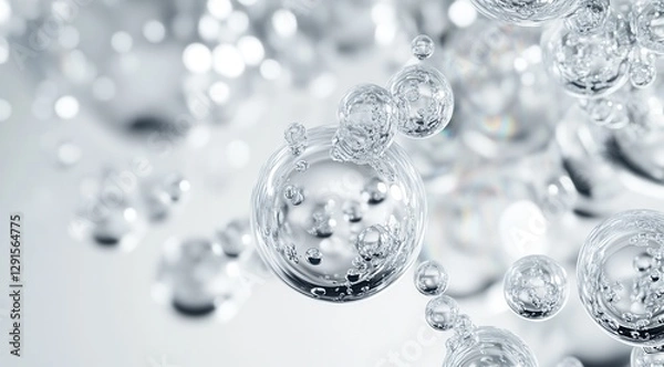 Obraz Translucent bubbles floating in a bright abstract background with soft light reflections.