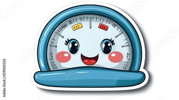 Fototapeta Cute Cartoon Gauge Character with Smiling Face and Colorful Design