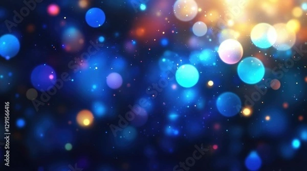 Obraz Blue color bokeh lights background. Blurred circle shapes. Multicolored blurry lights bokeh defocused abstract background for events.