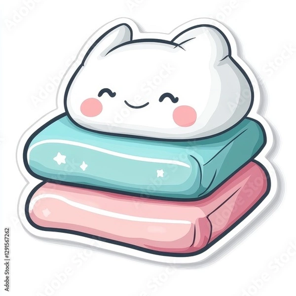Fototapeta Cute Cartoon Character with Soft Pillows and Cheerful Expression