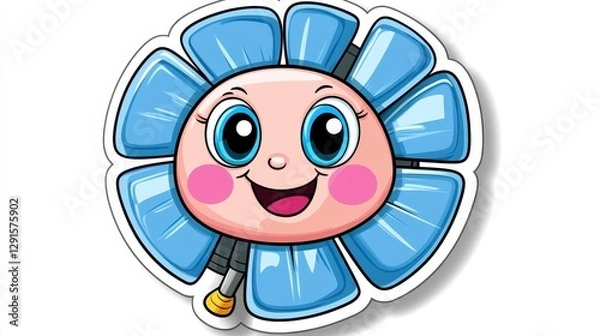 Obraz Happy Cartoon Flower Character with Bright Blue Petals and Smiling Face