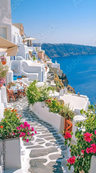 Fototapeta A panoramic view of Santorini
