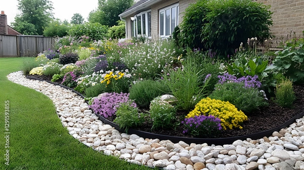 Obraz Vibrant flowerbed border, curving design