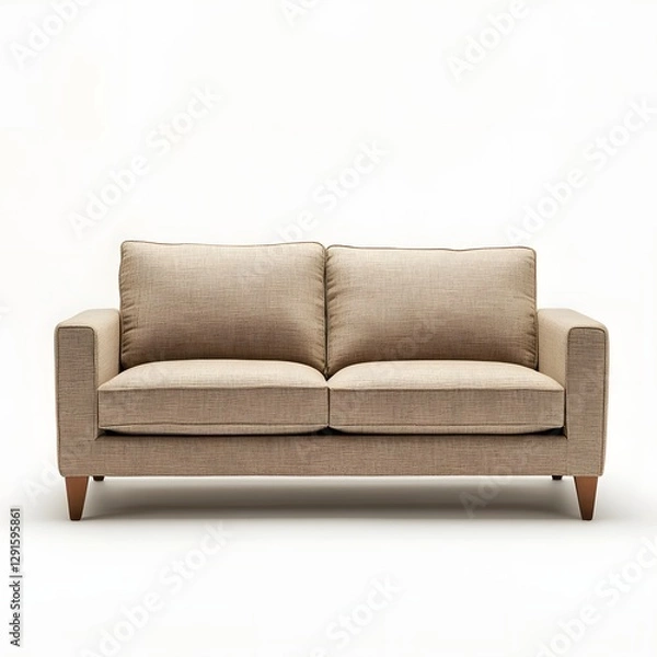 Obraz Minimalist Beige Upholstered Sofa on White Studio Backdrop