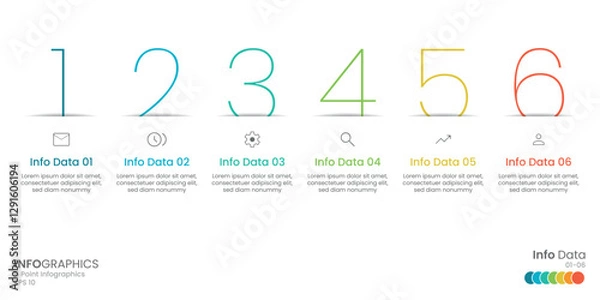 Obraz Business minimal Infographics template. 6 steps timeline with options and marketing icons .Vector linear infographic with six connected elements. Design can be used for presentation.