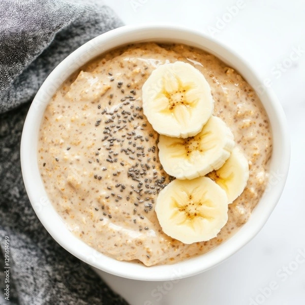 Fototapeta High-Resolution Overnight Oats with Banana and Chia Seeds
