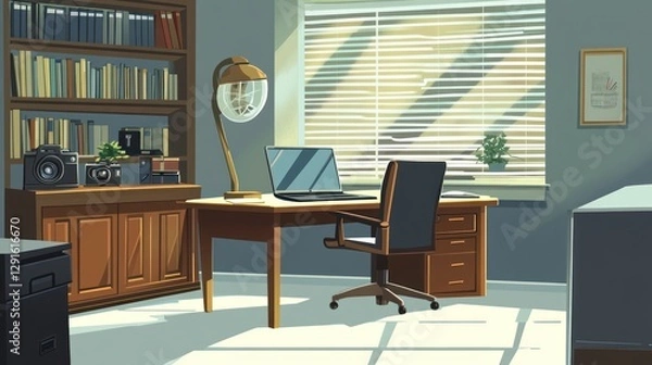 Fototapeta Home Office Interior, Sunlight, Books, Calm