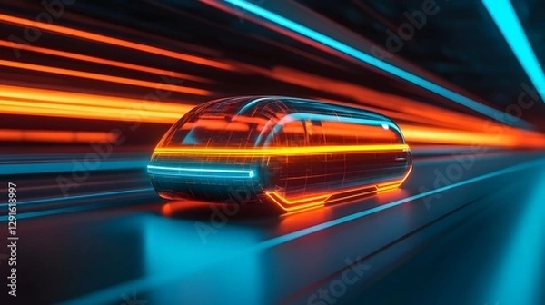 Fototapeta Futuristic Electric Vehicle Zipping Through a Neon-Lit Tunnel of Innovation