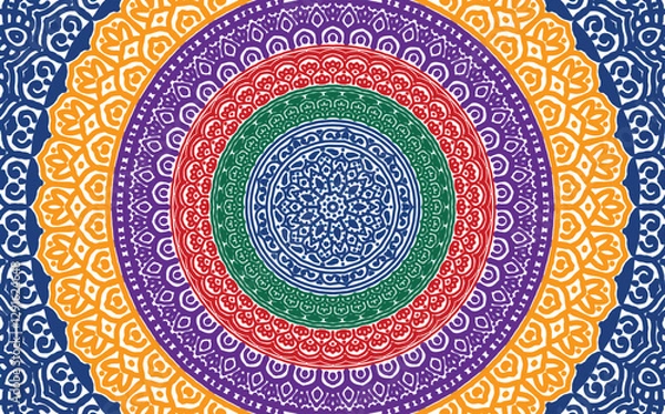 Fototapeta Signs and symbols. Full frame circle pattern lotus or flower mandala art design. beauty, fashion, geometry, colorful, vintage, tradition, classic, dco, cycle, full frame, style, culture of india.