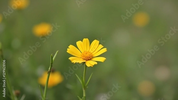 Fototapeta Single Yellow Wildflower in a Field of Blooms