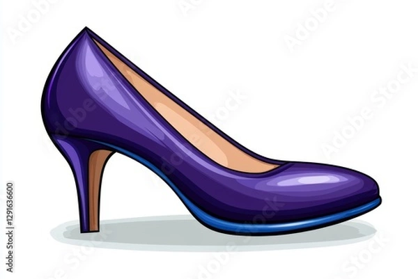 Obraz a 2D cartoon illustration of a pair of designer shoes with a high heel, elegant and chic, white background