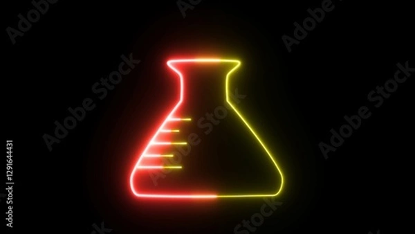 Fototapeta Glowing neon line Test tube and flask chemical laboratory test icon animation isolated on black background. Neon beaker animation. Science education concept animation.