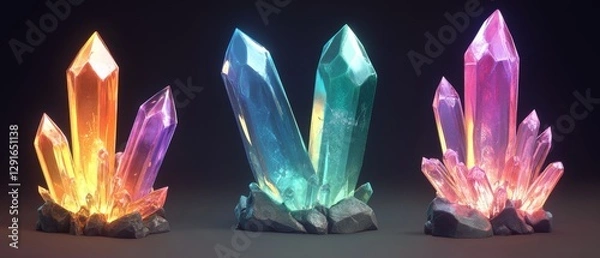 Fototapeta game crystal gem stone magic diamond icon ice jewel cartoon fantasy green cave gemstone rock background design treasure button gold item jewelry asset set isolated element illustration texture blue pu