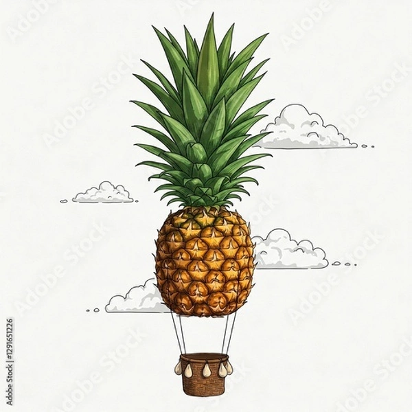 Fototapeta Whimsical pineapple transformed into a floating hot air balloon, symbolizing exploration