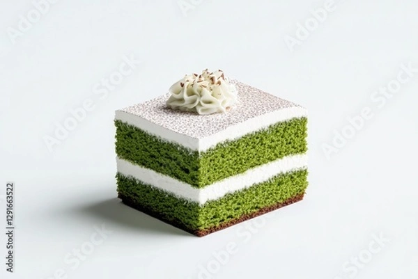 Fototapeta Layered cake with vibrant green and white sections, topped with