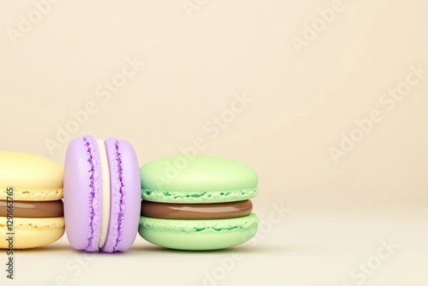 Fototapeta Colorful macarons arranged artistically on soft background highl