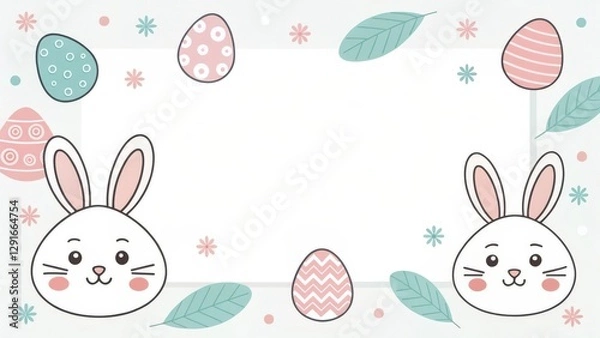 Fototapeta Easter-themed illustration featuring adorable bunnies and colorful eggs, perfect for spring and holiday projects. 