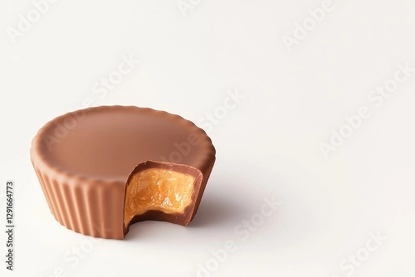 Fototapeta Smooth chocolate cup with bite revealing creamy filling inside,