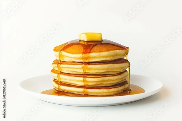 Fototapeta Fluffy pancakes stacked high, drizzled with golden syrup and top