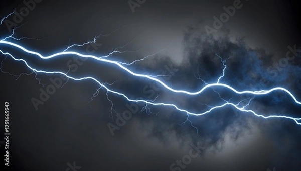 Fototapeta Intense Lightning Bolt Strikes Across Dark Stormy Clouds During a Nighttime Thunderstorm