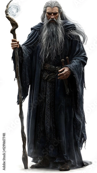 Fototapeta Ancient sorcerer conjures magic enchanted forest fantasy art dark atmosphere eye-level view power and mystery